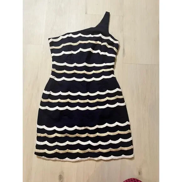 Lilly Pulitzer Tylar One Shoulder Scallop Mini Dress Navy Size 4 - Picture 13 of 13